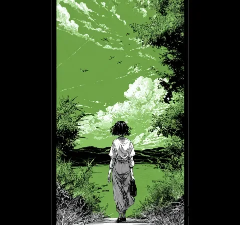 奇幻冒险题材作品封面，浮空岛屿与远行队伍